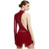 Damen Funkelndes Strass-Trikotkleid Durchsichtiges Netz Langarm Rollkragen Farbblockierung Asymmetrischer Saum für Eiskunstlauf Lateinische Performance