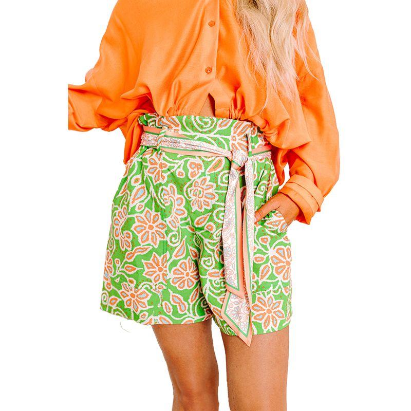 

American Shiying Floral Bundle High Waist Casual Pants Women 2025 Summer New Seaside Holiday Style Shorts Women Green XL code fits (70.00 kg-75.00 kg