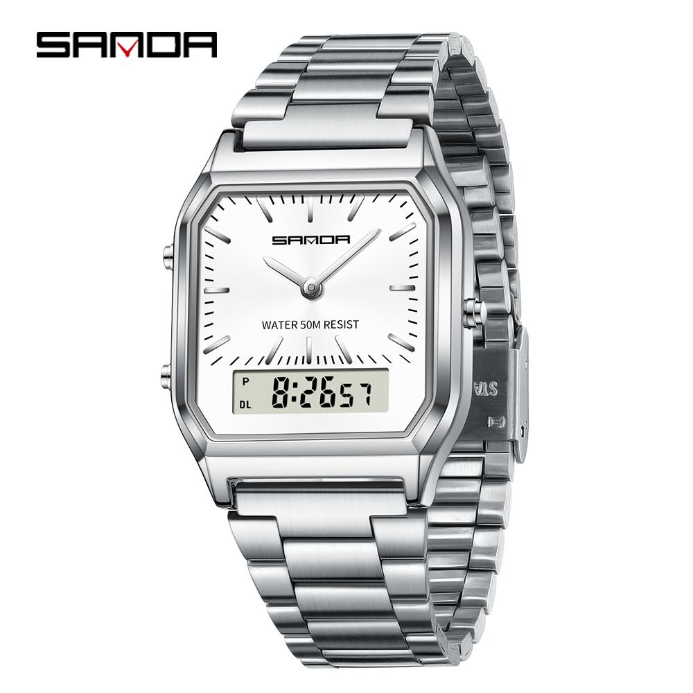 SANDA Men Watch Military Sport Quartz Digital LED Wristwatch Top Brand Luxury Stopwatch Waterproof Male Electronic Clock 747