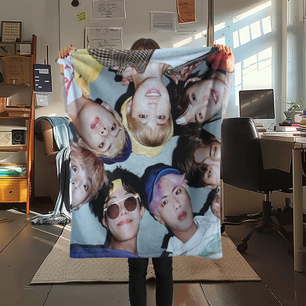 BTS,pattern Flannel Blanket, High quality Comfortable for All Seasons, Home Decor, Warmth and Comfort, Perfect for Gifts.