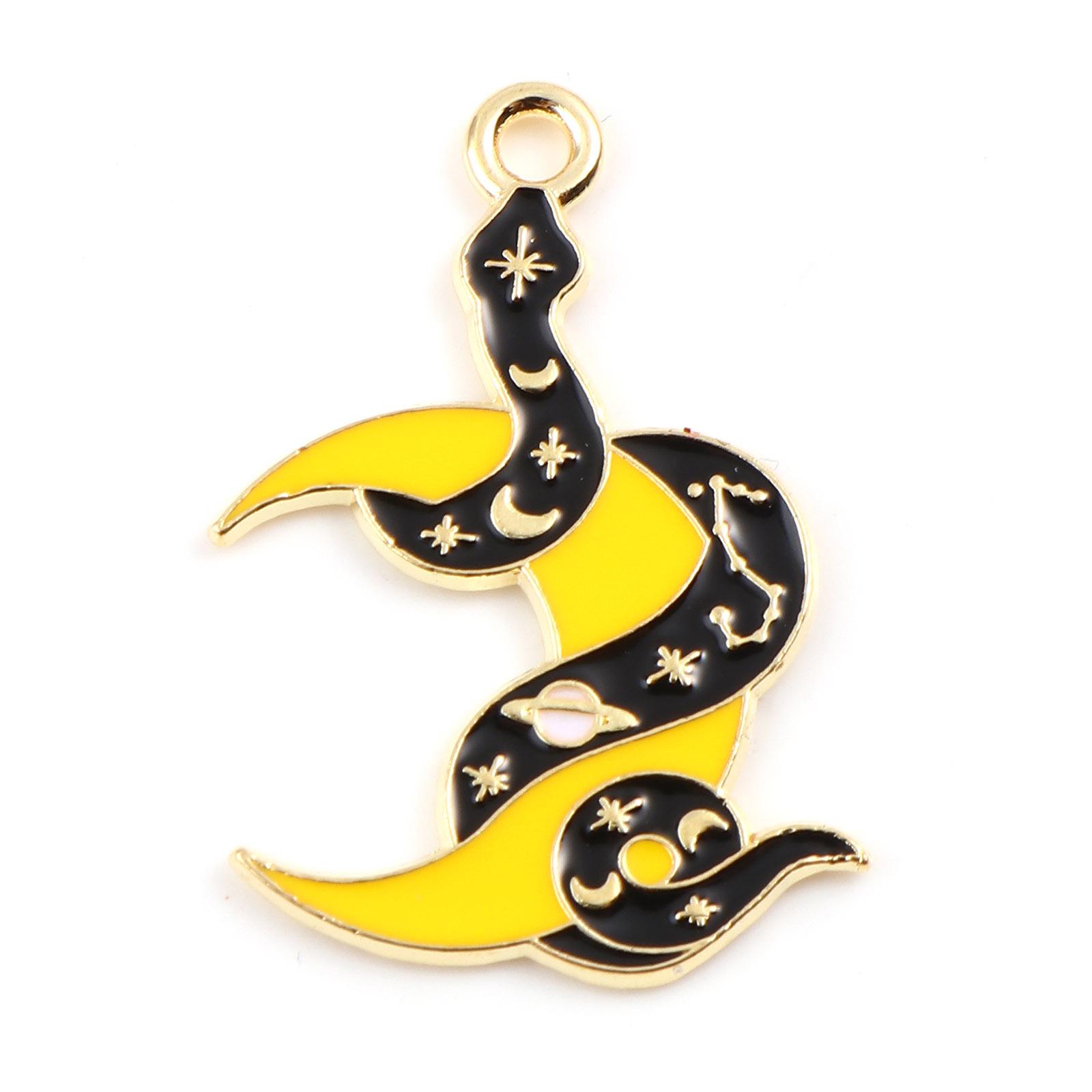 

DoreenBeads 10PCs Enamel Halloween Pendants Gold Color Metal Skeleton Skull Snake Charm DIY Making Necklace Party Jewelry