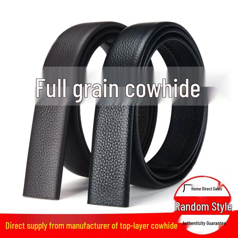 Buckle-Free Leather Belt for Men - Genuine Leather, Automatic Buckle, Versatile Lychee Grain Cowhide.