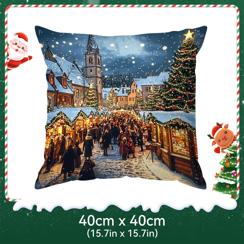 Christmas City Night View Cushions Pillowcase Polyester Cushion Cover Throw Pillow Pillowcover Home Car Sofa Decor