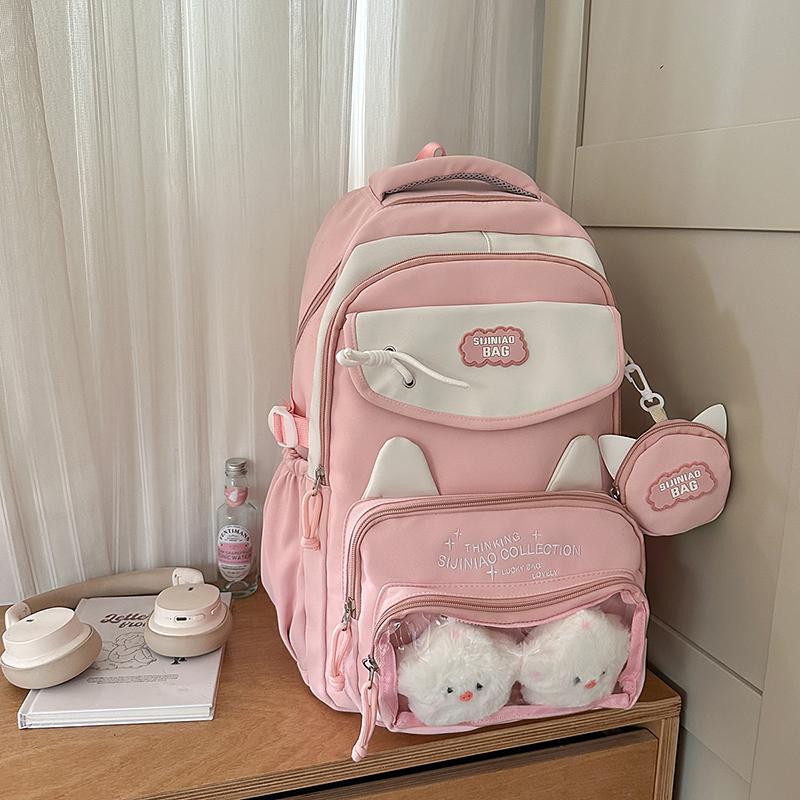 Junior School Studnet Schoolbag Color Block Women's Large Capacity Backpack with Coin Purse