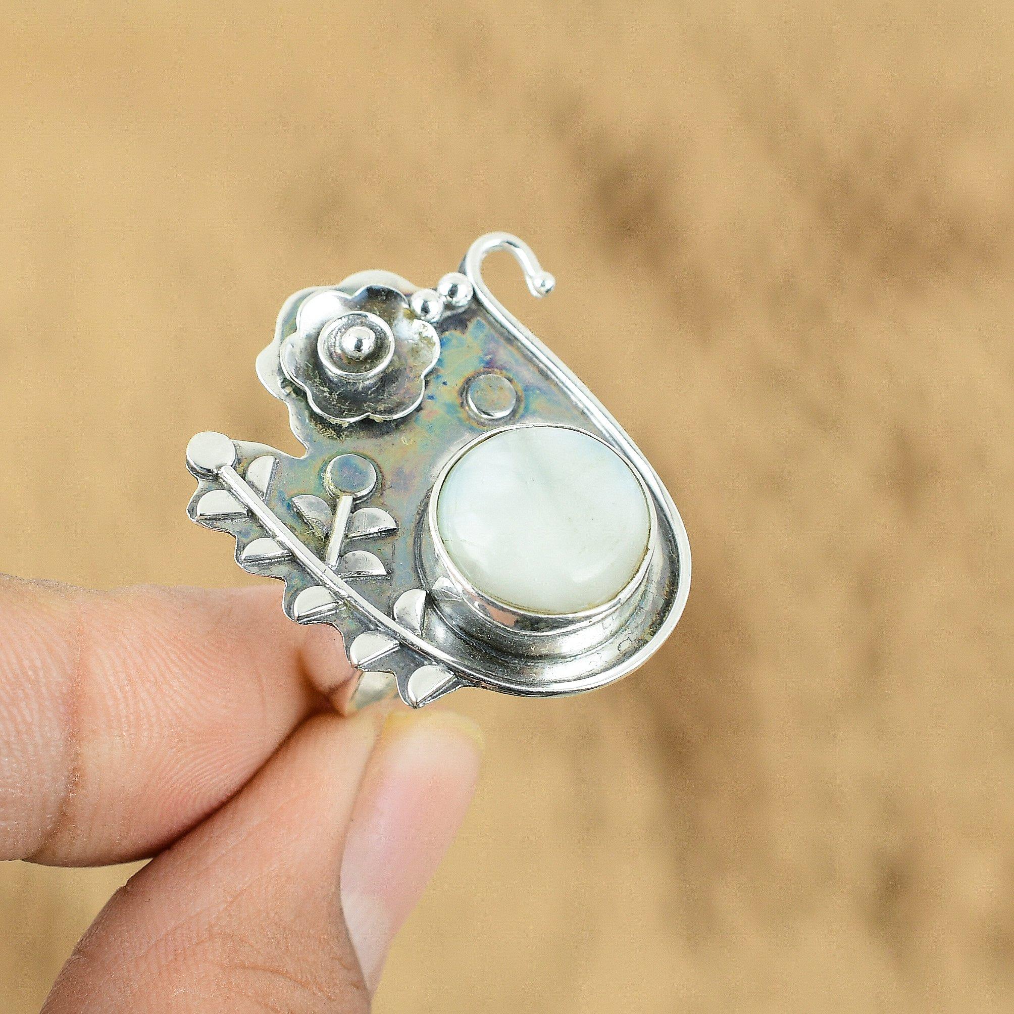 

Mothers day Deal Rainbow Moonstone Stone 925 Sterling Silver Flower Promise Ring Yes