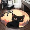 1pc Anime Design Round Carpet Cute Black Cat Sunset Print Chair Mat for Office, Home Decor, Living Room, Bedroom, Game Room Gift