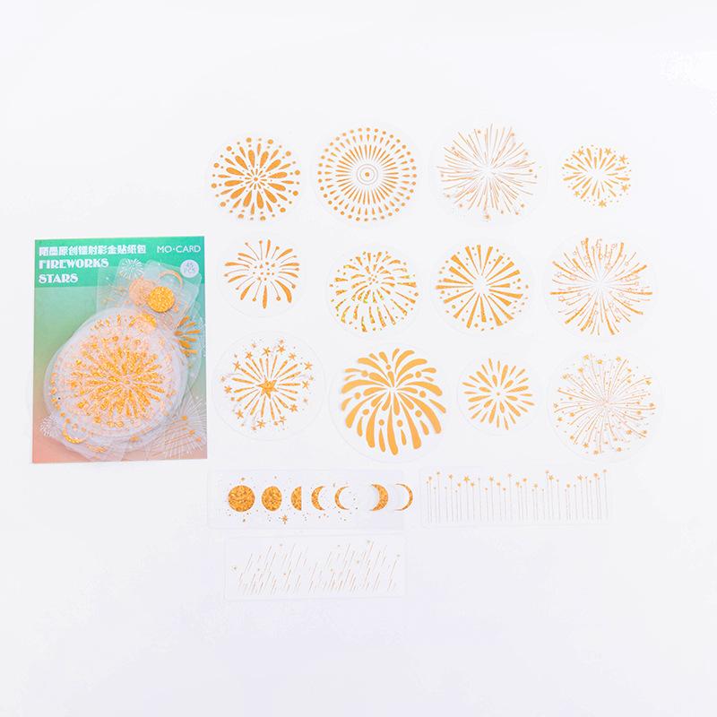 45 Pcs Bronzing Stickers Foil Gold Star Moon Flower Stickers Set Decorative Vintage PET Stickers For Scrapbook Diary Crafts Card