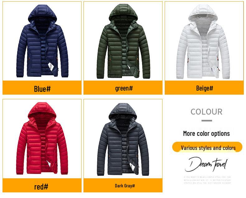 Men's Plus Size Multicolor Lightweight Cotton-Padded Winter Jacket with Detachable Hood
