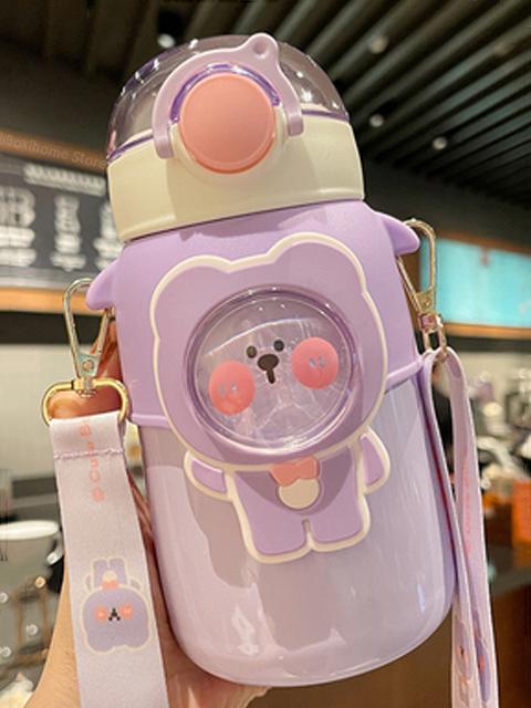 

Термос с милым медведем, 600 мл, с соломинкой для девочек, детская термос из нержавеющей стали, изолированные герметичные термобутылки 600ml