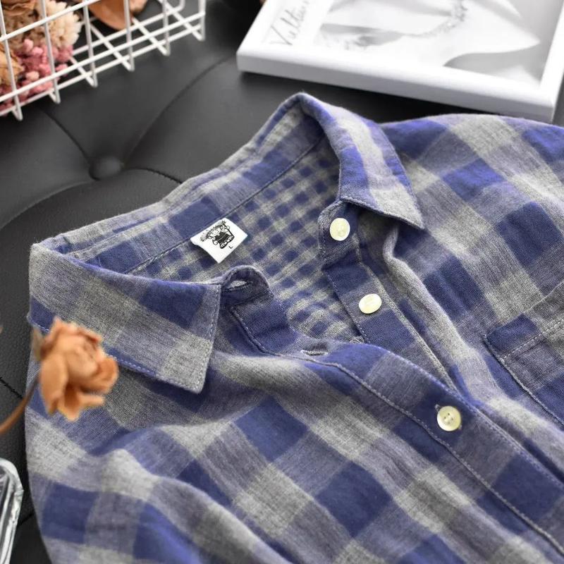 Lapel Fashion All-match Long Sleeve Shirt Women's Plaid Contrast Loose Top