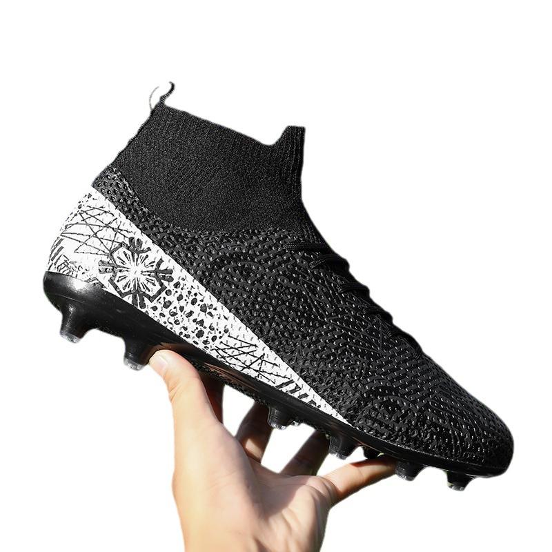 Nowe buty piłkarskie męskie dziecięce buty z korkami duży rozmiar wysokie do kostki uczniowie szkół średnich buty sportowe do treningu i na zawody