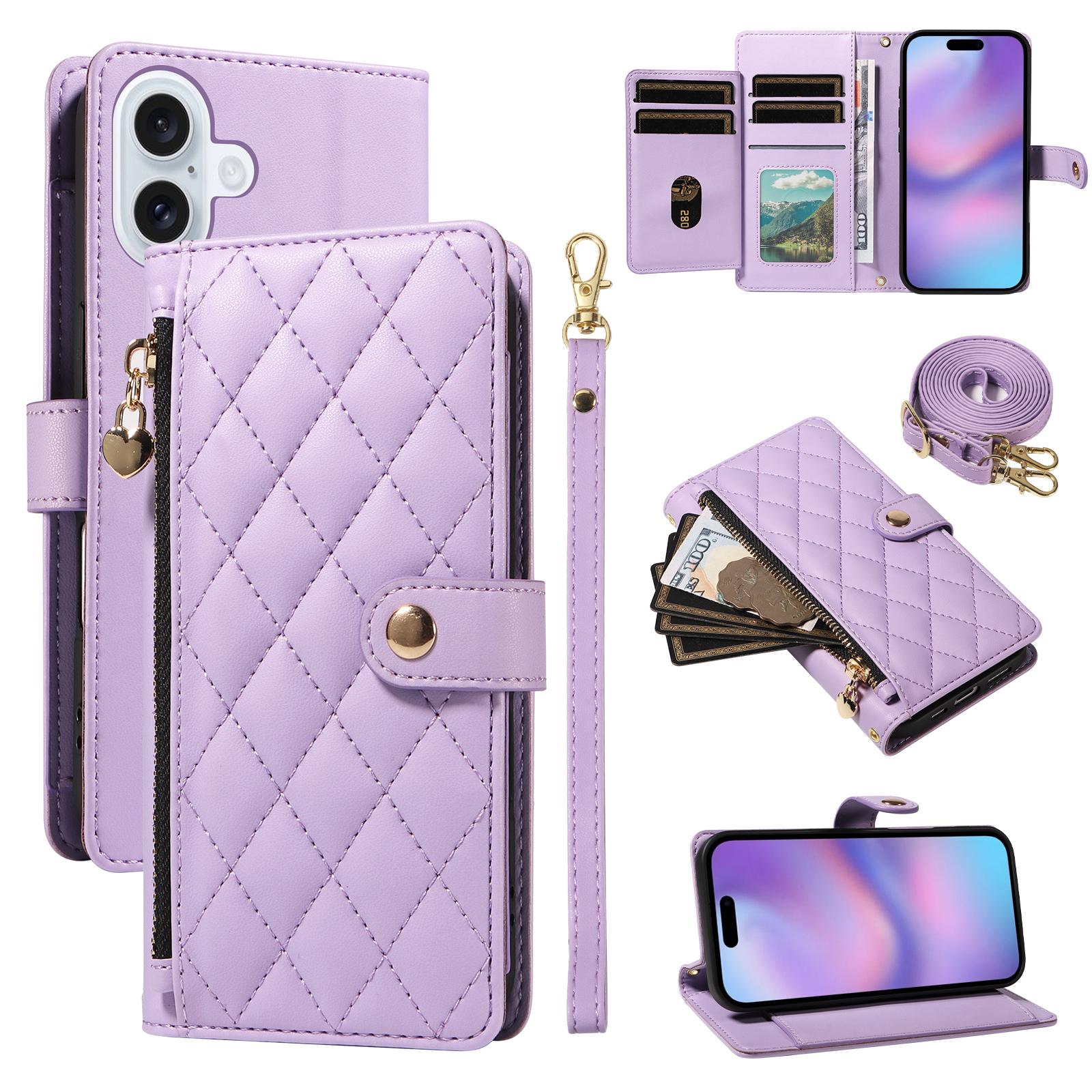 

For iPhone 17 Wallet Case with Straps, Rhombus Leather Stand Phone Cover H