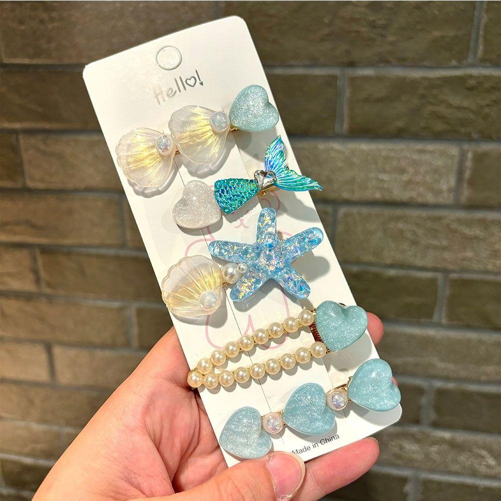

5pcs Resin Ocean Shell Hair Clips Pearl Starfish Shell Duckbill Clip Ladies/Girls синій
