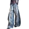 Women's Plus Size Retro Knife-Design Wide-Leg Jeans: Washed, Stained, Curved, Draping Long Pants