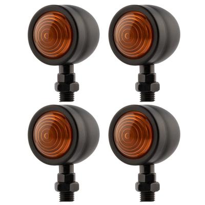 Motorcycle Bullet Turn Signal Cannonball Type Harley Yamaha Honda Old Car American 4 Piece Set (Matte Black)