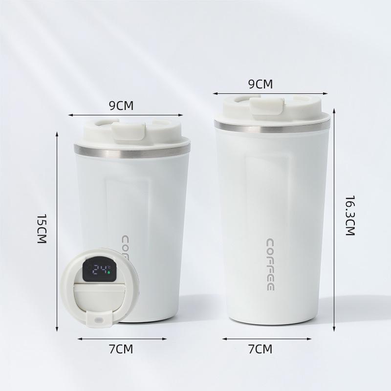 Insulated Stainless Steel Coffee Cup with Smart Temperature Display and Lid - Portable Gift for Men and Women