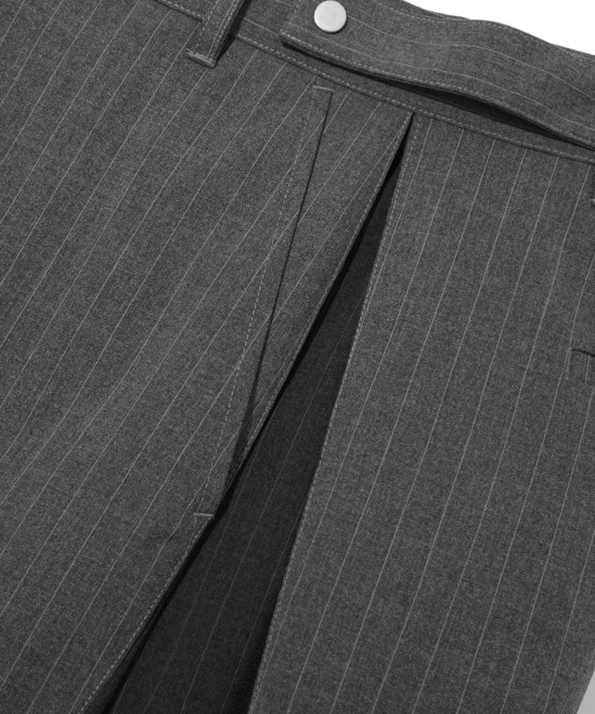 TRILLION Striped Side Pleat Snap Button Wide Slacks_Gray