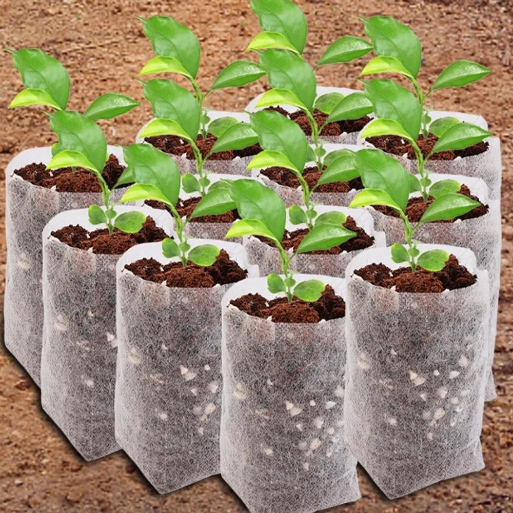 500/100Pcs Plant Nursery Bags Biodegradable Non-Woven Fabric Seedling Pouch Flowers Fruit Tree Seed Grow Bag Pot Garden Supplies
