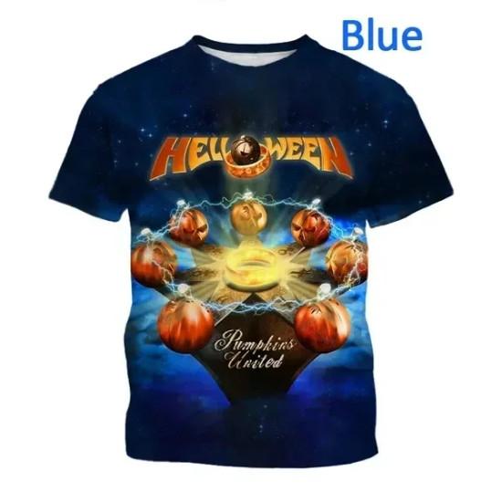 Maglietta Stampata 3D Moda Heavy Metal Rock Band da Uomo per Halloween Maglietta Casual a Maniche Corte Girocollo Maglietta Neutra