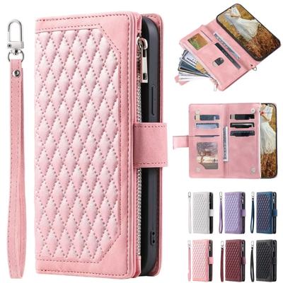 Rhombic Leather Case for Xiaomi Mi 13 12 Lite 11 Pro 12S Ultra 12T 11T 10T Poco C55 F5 X5 X4 GT Lanyard Zipper Wallet Card Cover