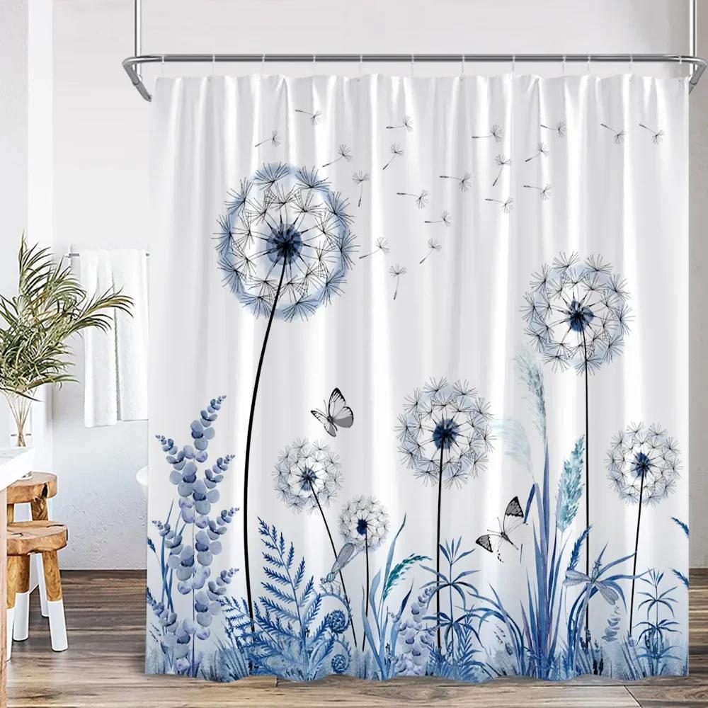 Vintage Floral Shower Curtain Plant Butterfly Floral Bathroom Curtain Decorative Polyester Bathtub Curtain With Hook W60H190(CM)-1 Pcs