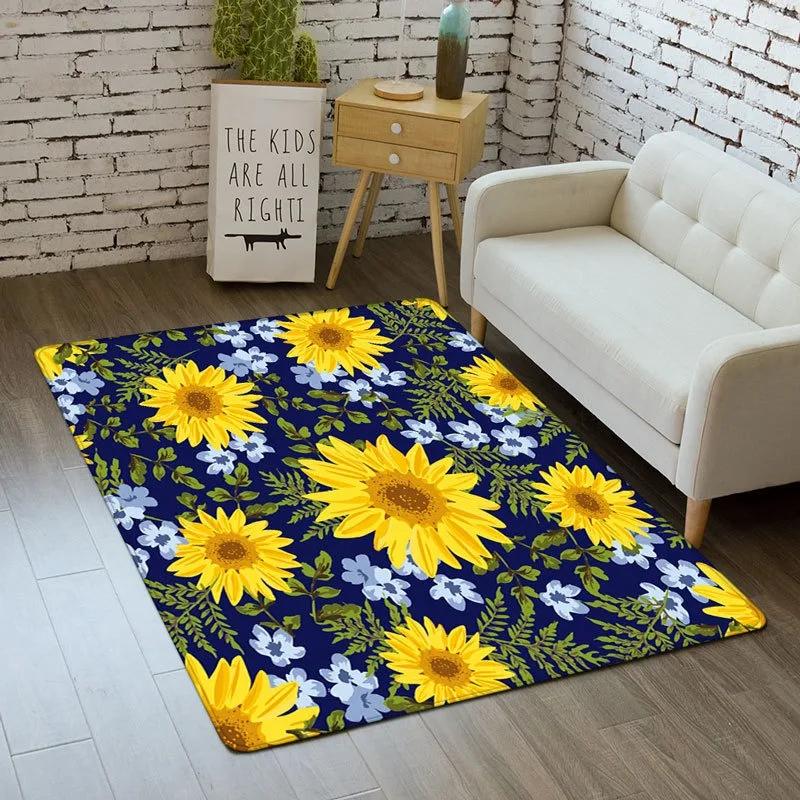 Sunflower Them Pattern Carpet for Living Room Bedroom Decor Home Sofa Coffee Table Area Rug Non Slip Hallway Washable Floor Mat