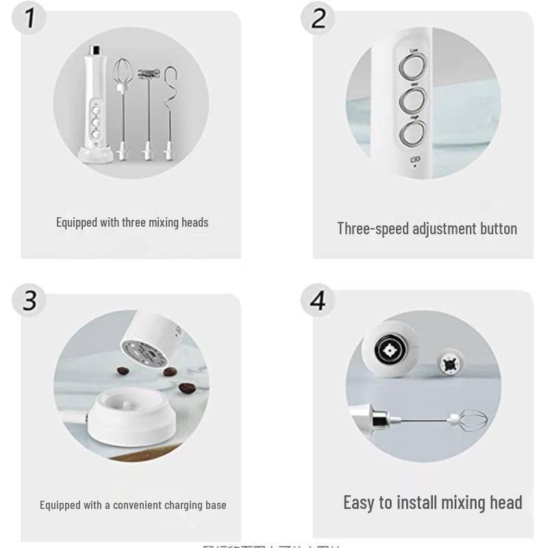 USB-Rechargeable Handheld Electric Milk Frother & Egg Beater