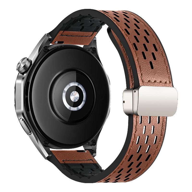 Breathable Silicone Crazy Horse Leather Magnetic Watch Band for Huawei GT5, Samsung 6, Xiaomi S4