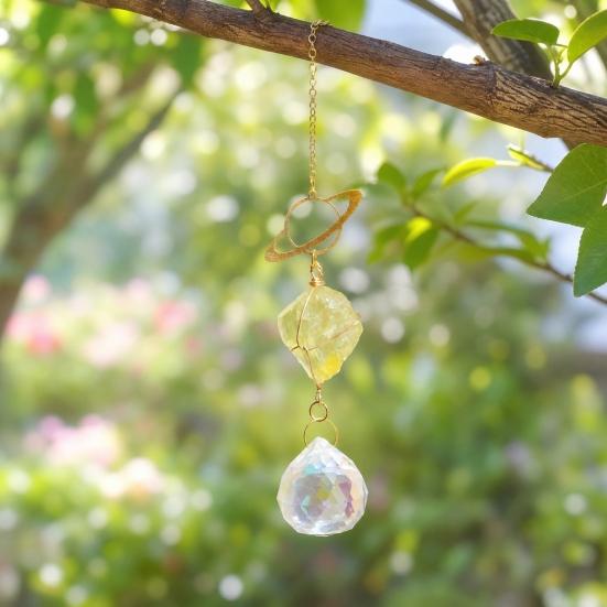 Crystal Sun Catchers for Windows, Colorful Healing Light Crystal Suncatcher, Prism Crystal Hanging Pendant with Chains, Gold-Plated Wind Chimes,