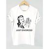 European Size [Plus Size Graphic Tee] White Rolled-Sleeve Women's Plus Size T-Shirt Featuring Bold 'JUST DIVORCED' Print