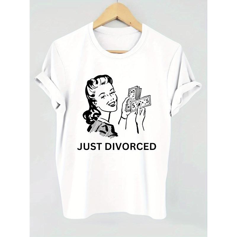 

European Size [Plus Size Graphic Tee] White Rolled-Sleeve Women s Plus Size T-Shirt Featuring Bold JUST DIVORCED Print 4XL білий