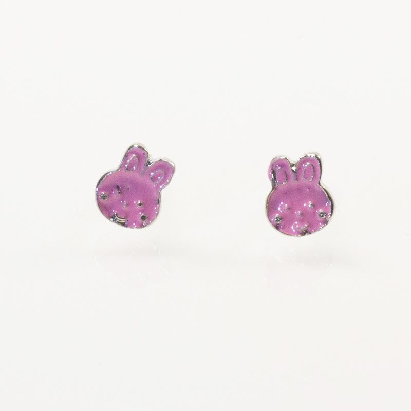 

925 silver needle pink dripping oil cute little bunny Mori stud earrings versatile student small stud earrings срібний