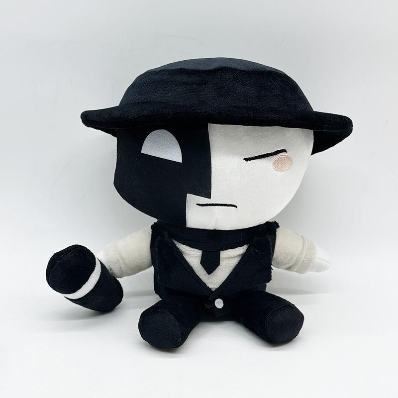 Die Of Death Artful Plush Doll Game Peripheral Black White Stuffed Toy With Hat Microphone For Game Fans Kids Collection Gift
