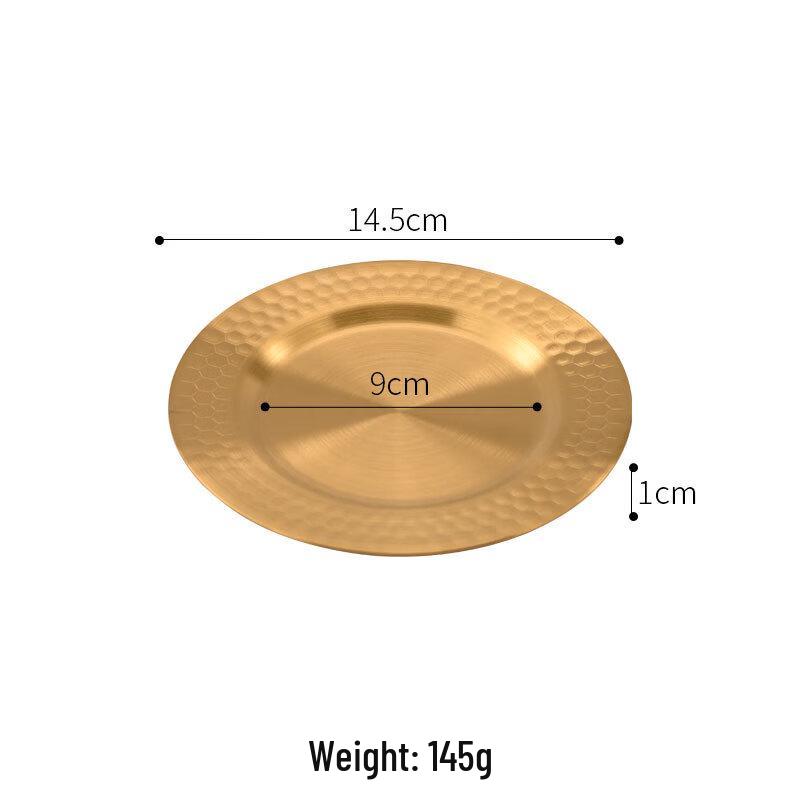 ZISIZ Gold Hammered Stainless Steel Round Serving Tray - 3 Piece Set