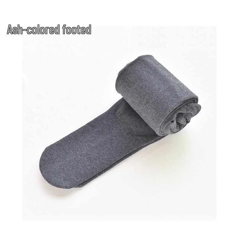 1913 Smoky Grey High-Waist Stretch Cotton Stripe Footless Tights - Comfortable, No-Sag, Perfect for Women in Autumn/Winter.