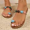 Colorful Synthetic Stone-patterned Toe-protecting Sandals, Summer Outdoor Beach Sandals