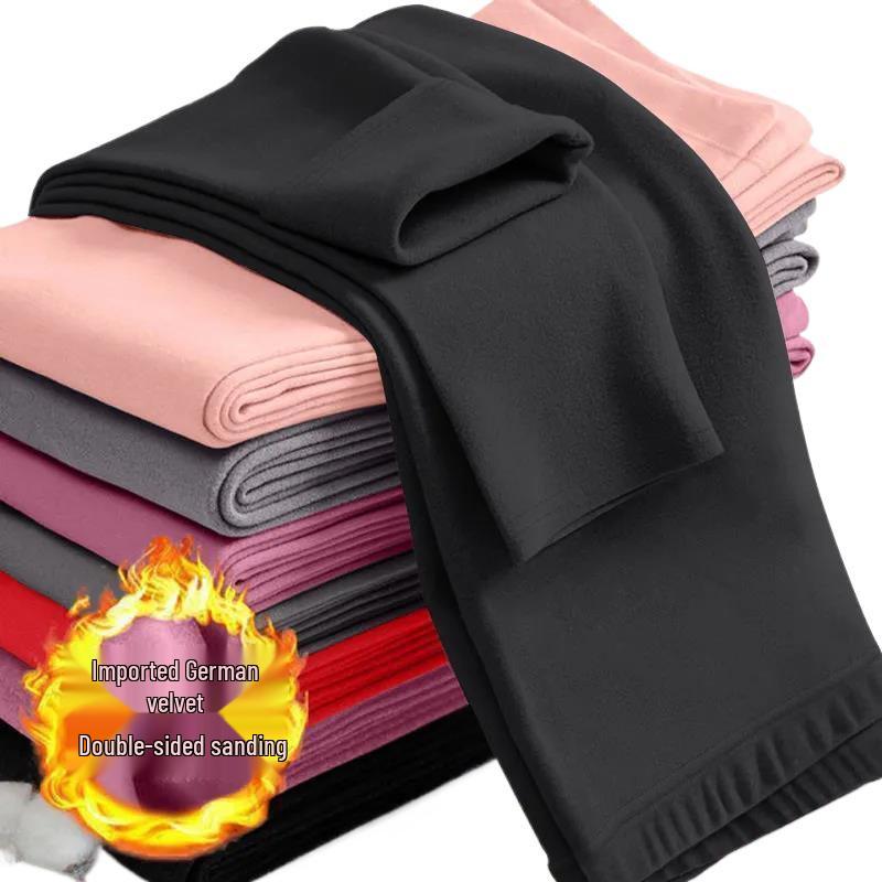 Damen Herbst- & Winter-Fleecehose: Vielseitige, dicke Baumwoll-Wolle Basis-Schicht, Koreanischer Stil, Studenten-Garn-Design, Für drinnen/draußen.