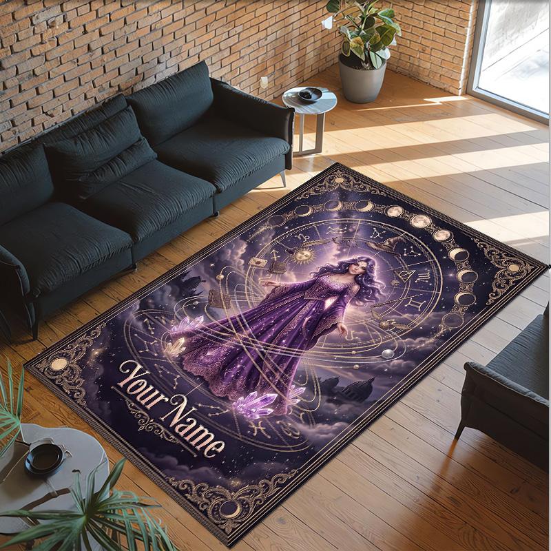 Fantasy Magic Theme Crystal Velvet Rug Personalized Custom Name Text Soft Floor Mat Home Decor