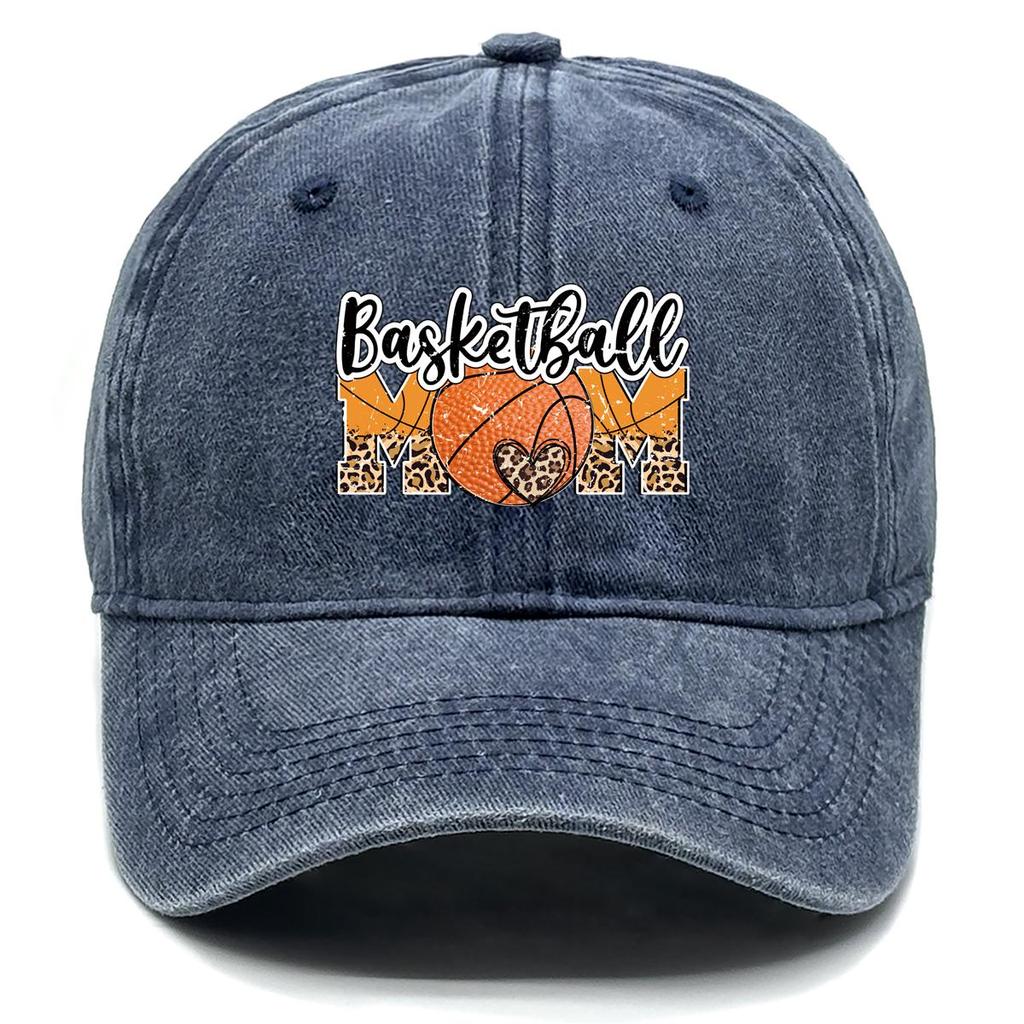 Basketball MOM" Heart Print Snapback Sun Hat, Sports Trucker Hat Slouchy Simple Hip Hop Sun Protective Adjustable Baseball Cap