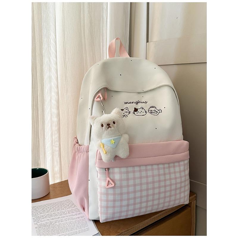 Japanese ins new high-value, fresh, sweet and cute cartoon plaid backpack, lightweight backpack for junior high school students