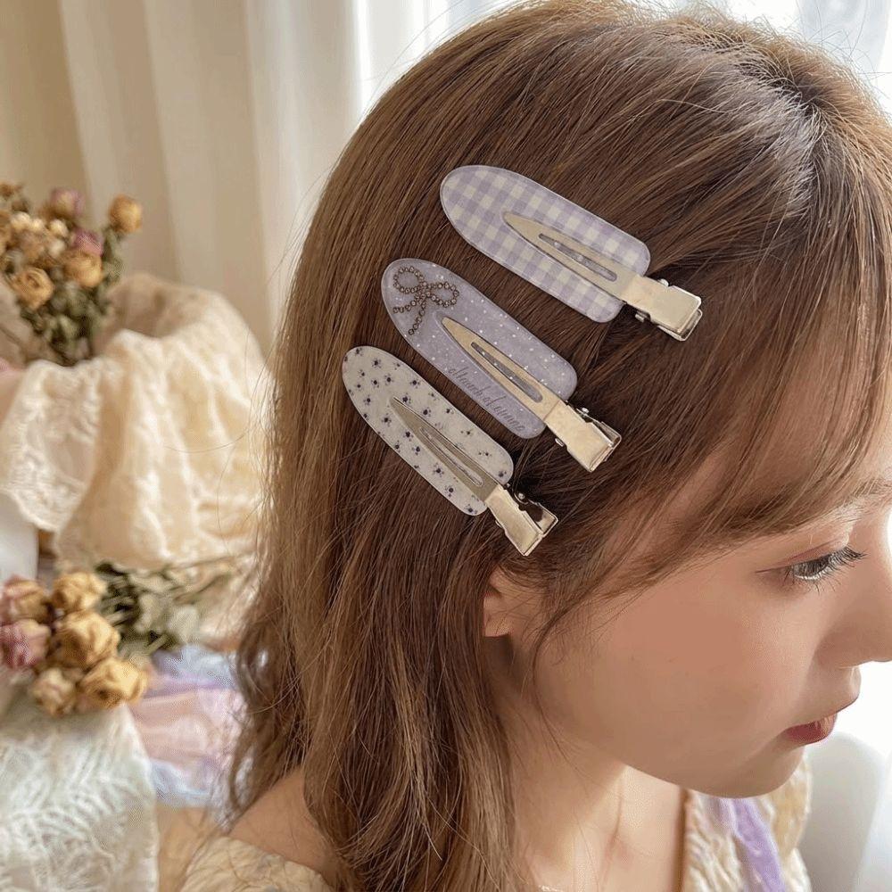 3 Pcs/set Acrylic Seamless Hair Clip Transparent Side Bangs Clip Cute Polka Dot Hairpin Set Party