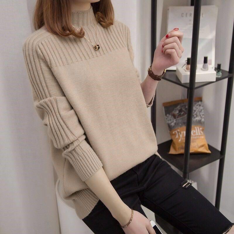 

Высокий воротник трикотажные свитера с длинным рукавом корейские женские осенне-зимние однотонные свободные короткие свитера S белый