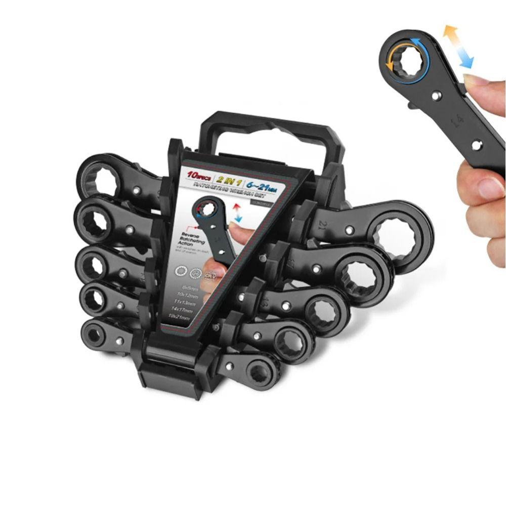Fully Polished Ratchet Wrench Durable Construction Reversible Mechanism Double Head Wrench Ring End Flat Design
