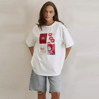 Printed Design Mid-length Pure Cotton T-shirt Women Summer Vintage Loose Short-sleeved Tees Daily Casual Lady Tops
