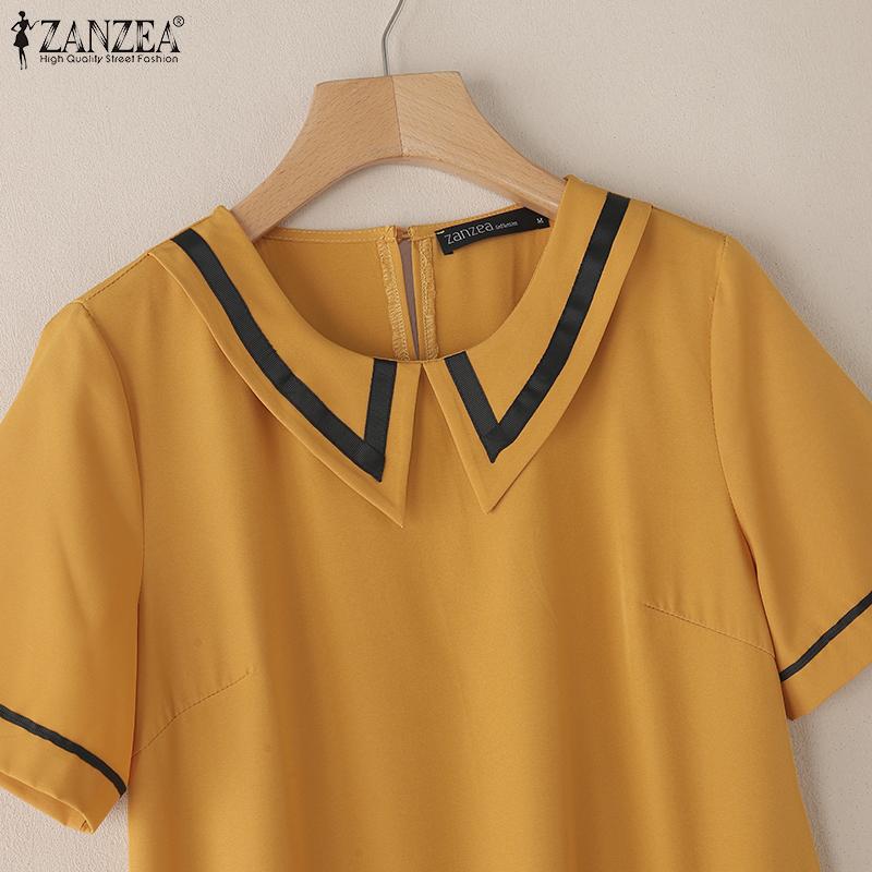 ZANZEA Women Casual Doll Collar Loose Summer Short Sleeve Dress
