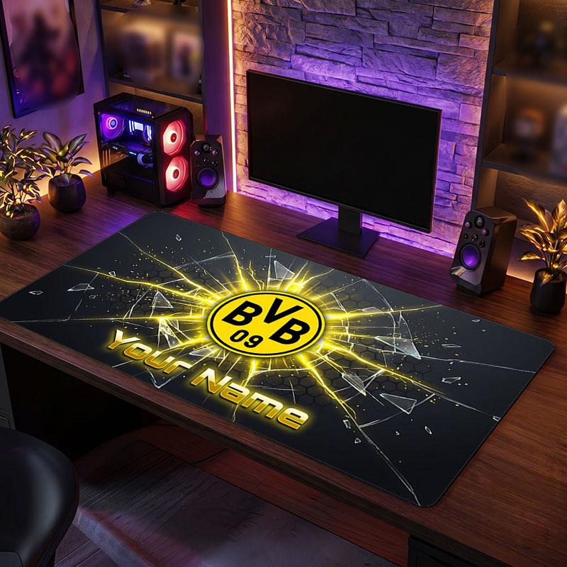 Borussia Dortmund Benutzerdefiniertes Großes Mauspade, Personalisierter Name Textdruck, Fußball Logo Rutschfeste Schreibtischmatte Gaming Geschenk