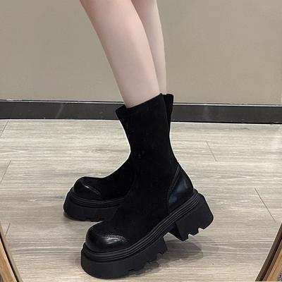 Martin Boots Women's 2024 New Spring and Autumn Small Fragrant Short Boots Black Shoes Thick-soled High-heeled Women's Boots Small Boots