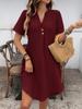 European-American Women's Summer V-neck Buttoned Short Sleeve Casual Dress - Loose Slimming Short Skirt