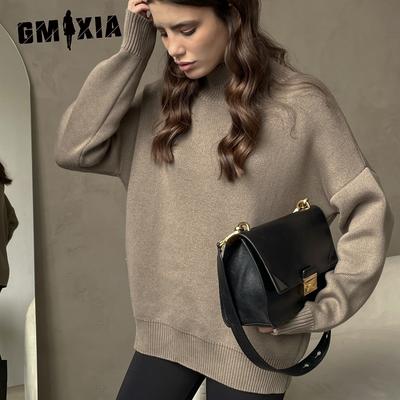 Women's Half-high Neck Knitted Jumper Autumn and Winter Fashion Trend Versatile Loose Warm Half-high Neck Jumper