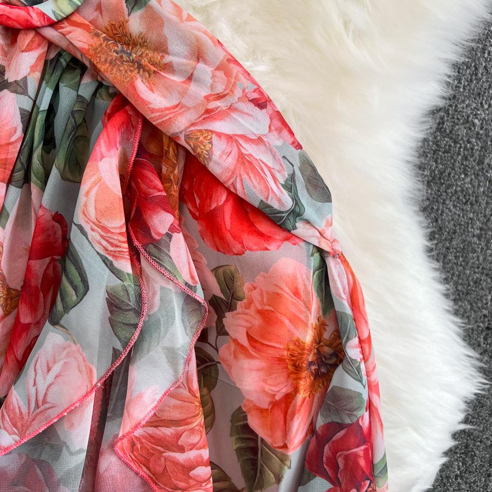 Γυναικείο Μποέμ V-λαιμόκοψη Ανοιχτή Πλάτη Μεσάτο Λεπτό Α γραμμής Φόρεμα με Βολάν και Πριτν Φόρεμα Μακρύ Μήκος Μάξι για Διακοπές στην Παραλία